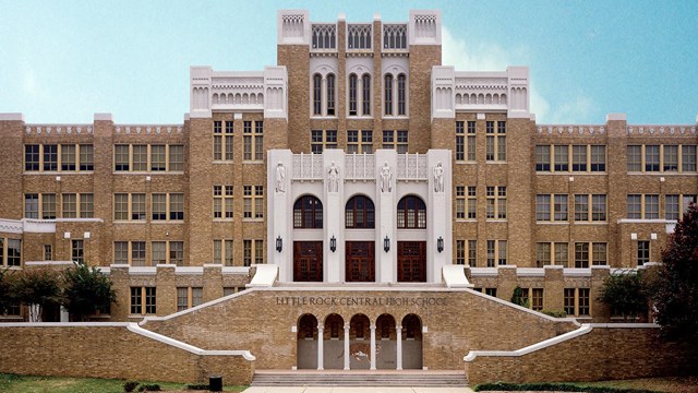 the entrance to a high school